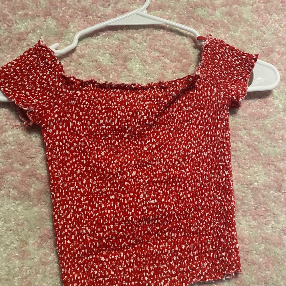 GARAGE red off the shoulder top